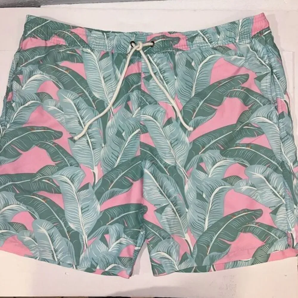 STRONG BOALT‎ Palm Beach Men's Pink Blue Green Leaf Print Board Shorts Size XL